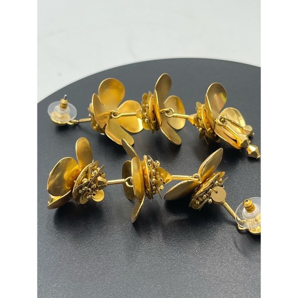 J. Crew Bead & Blossom Gold Tone Long Triple Flower Dangle Gilded Earrings - Picture 13 of 14